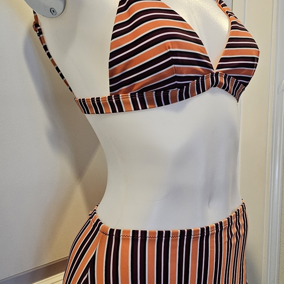 Daze Dayz SUNSET Orange Striped BIKINI SET Bralette High Waisted Bottom Medium - Picture 5 of 10